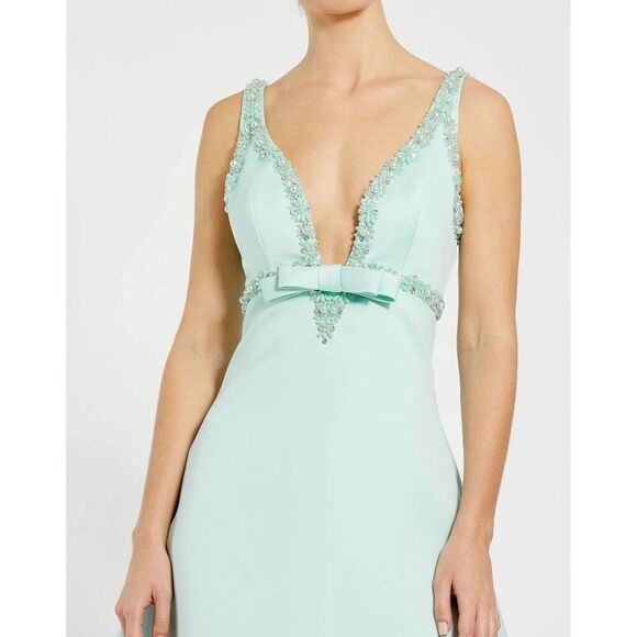 Mac Duggal‎ 2228 Size 8 Mint Green Pastel Beaded Plunge V-Neck A-Line Mini Dress - Picture 4 of 5